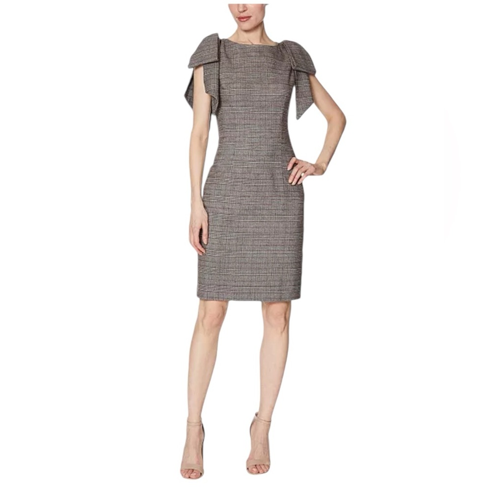 Laundry By Shelli Segal Tweed Bow Shoulder Sheath Dress Size 4 NWT Coquette